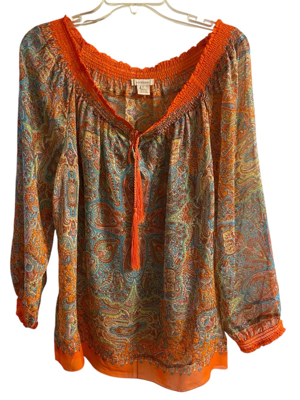 Sundance Orange Paisley Peasant Tunic Silk Large - Picture 2 of 7
